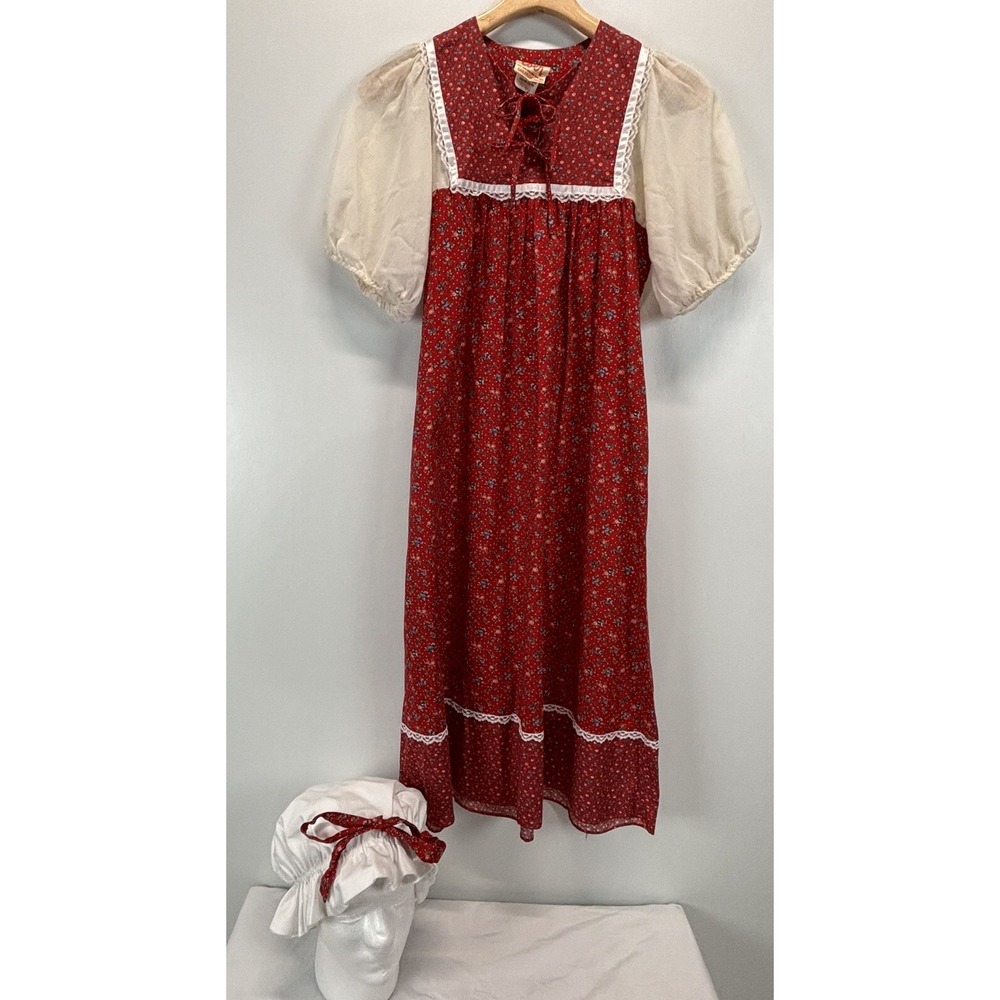 Vtg Eber San Francisco 2 Pc Prairie Floral Dress Sz 7 Girls Red Hat Cottagecore